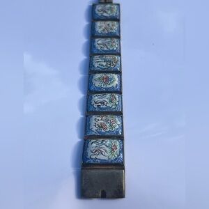 Antique Blue and White Enamel Panel Bracelet
